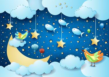 Crescent moon and clouds