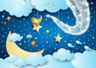 Crescent moon and sparkles