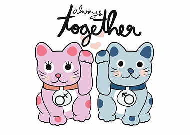 Couple lucky cat cartoon