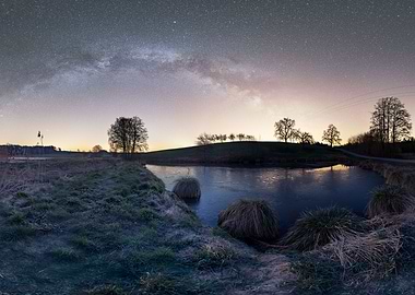 Milky way above icy lake