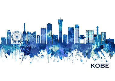 Kobe Japan Skyline Blue