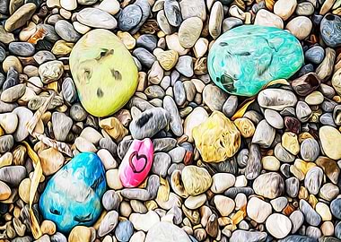 Stones painted on a beach