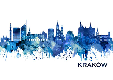 Krakow Poland Skyline Blue