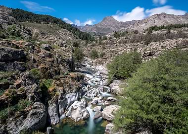 Mountains clouds and water