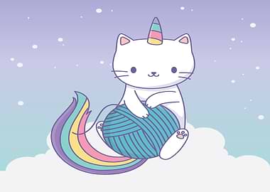 Cute Cat Sitting On Clouds