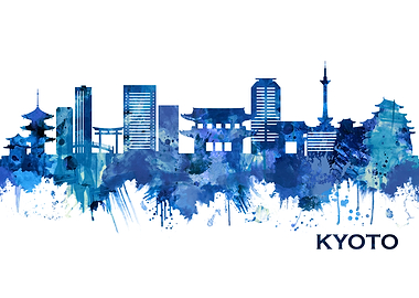 Kyoto Japan Skyline Blue
