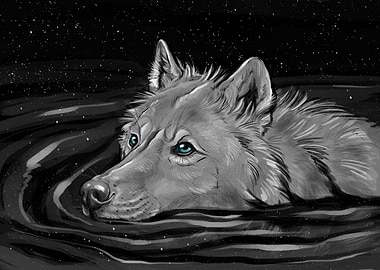 Night wolf water
