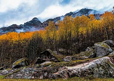 Misty forest in the Alps
