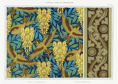 Birds and wisteria wall