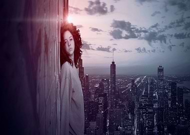 city skyline woman
