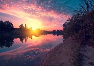 Lake Sunset Autumn Evening