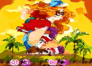 Abstract skateboard girl