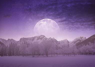snowy moonset