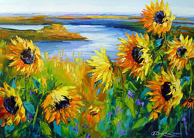 Sunflowers in the wind by