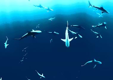 Shark underwater oil paint