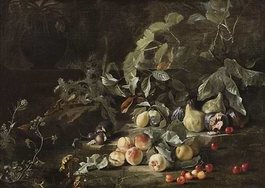 Natureza morta com frutas.