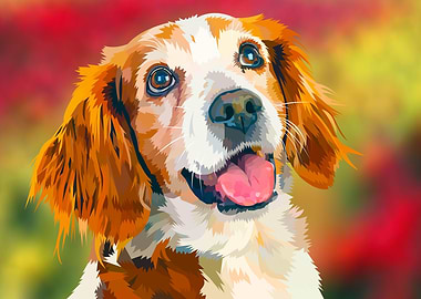 Happy dog in flowerfield