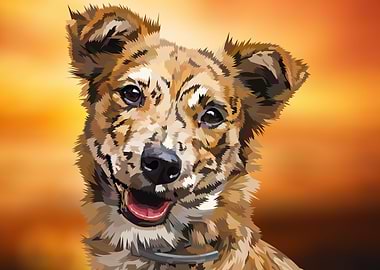 Cheerful happy dog sunset