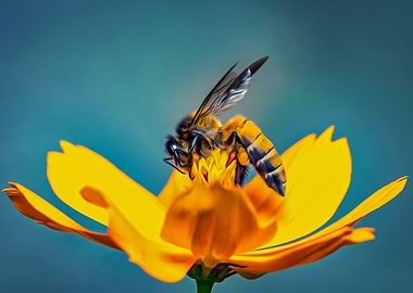 Painting Of Bee Flower