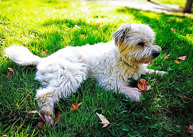 Cute dog lying on a grass