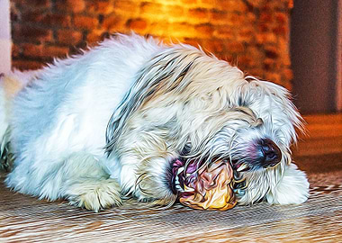 Cute dog eating a bone