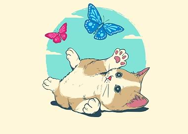 Cat play with butterfly