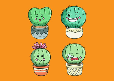 Cute cactus kawaii face