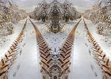 tractor imprints on snowy