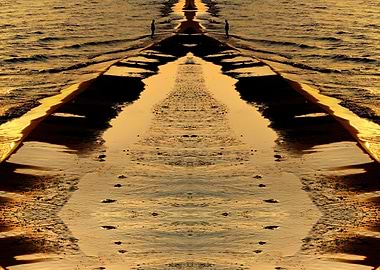 two men sunset gold color