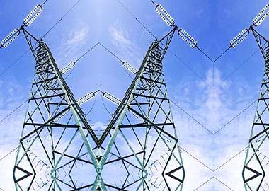 high voltage pylons view