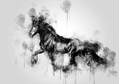 Horse Running BW