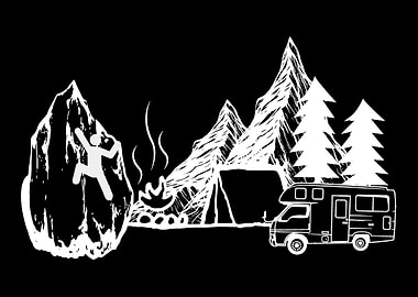 Camping Camper and Boulder