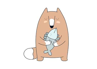 Cute fox with fish hand