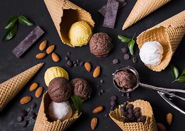 Ice cream cones and scoops