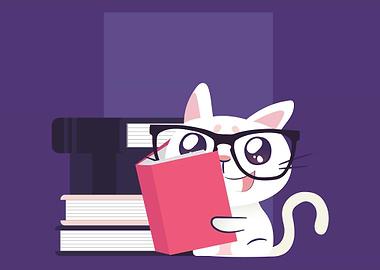 Cat Reading with glasses