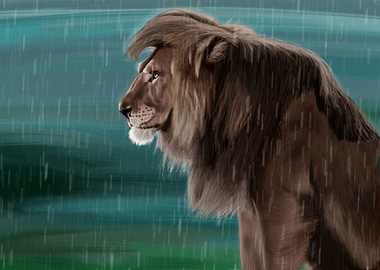 Lion in Rain