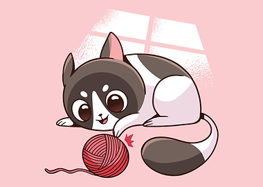 Cat playing with wool ball