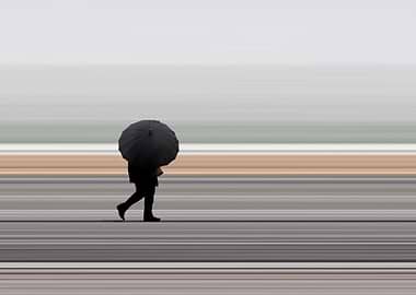 Man in rain with umbrella