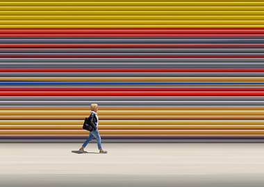 Woman and colourful wall