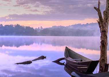 Sunrise on Lake with boats