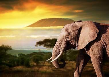 Elephant in Sunset
