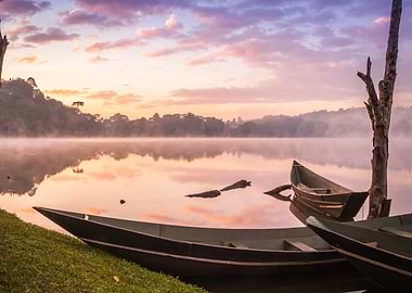 Sunrise on Lake with boats