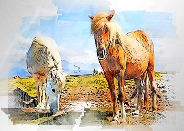 horses watercolor