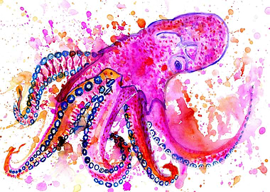 Pink watercolor Octopus