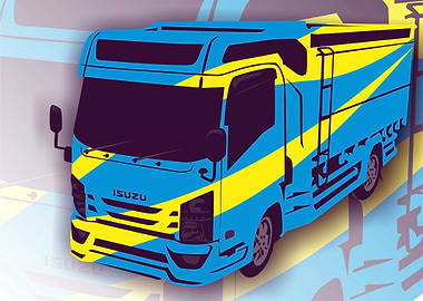 Yellow Blue Truck Isuzu