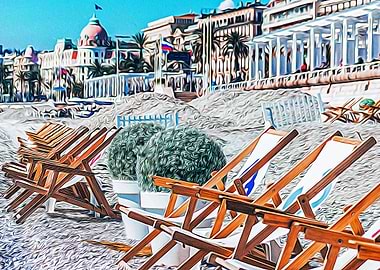 Deckchairs on a beach