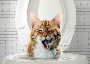 Cats Toilet Funny Head