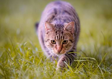 Cats Glance Grass Hunting
