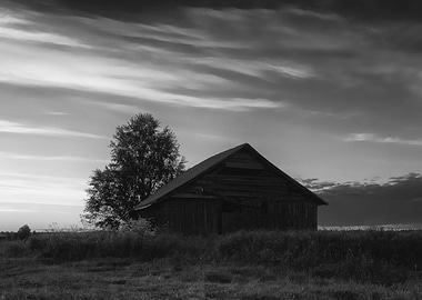 Old Barn House In Sunset