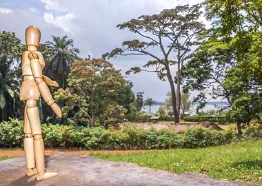 Manikin relaxing outdoors